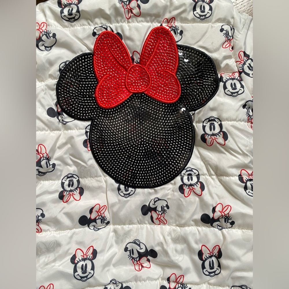 3T Disney MINNIE toddler hooded puffer jacket Minnie Mouse ears bow Sequins - Picture 9 of 16